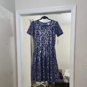 LuLaRoe Blue and Silver Floral Dress